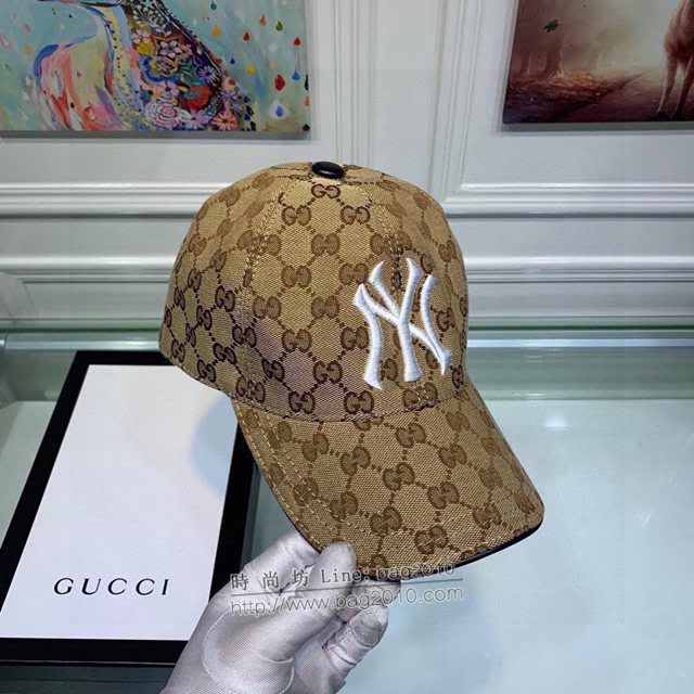 Gucci聯名NY帽子 古馳GG印花刺繡鴨舌帽棒球帽  mm1727